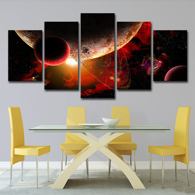 Space Planets Canvas Print in Red Science Fiction Wall Art Decor for Child Bedroom Red Clearhalo 'Art Gallery' 'Canvas Art' 'Kids' Arts' 1695367
