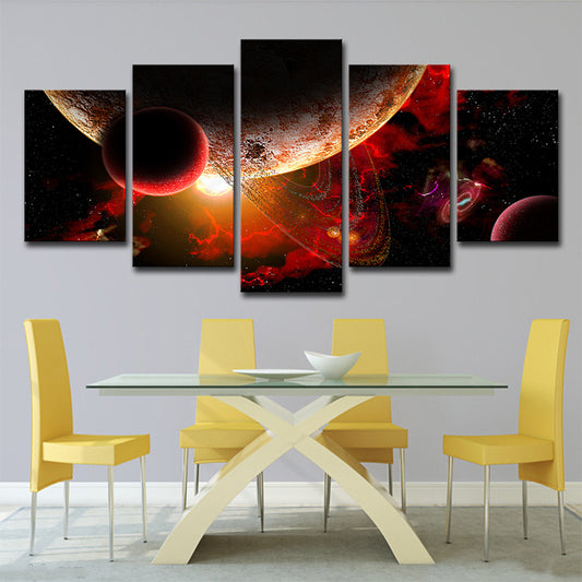 Space Planets Canvas Print in Red Science Fiction Wall Art Decor for Child Bedroom Red Clearhalo 'Art Gallery' 'Canvas Art' 'Kids' Arts' 1695367