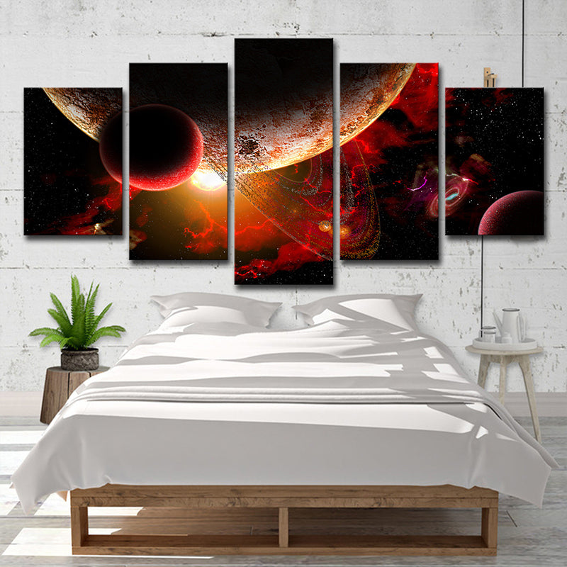 Space Planets Canvas Print in Red Science Fiction Wall Art Decor for Child Bedroom Clearhalo 'Art Gallery' 'Canvas Art' 'Kids' Arts' 1695368