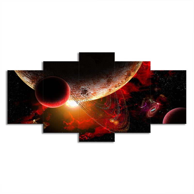 Space Planets Canvas Print in Red Science Fiction Wall Art Decor for Child Bedroom Clearhalo 'Art Gallery' 'Canvas Art' 'Kids' Arts' 1695370