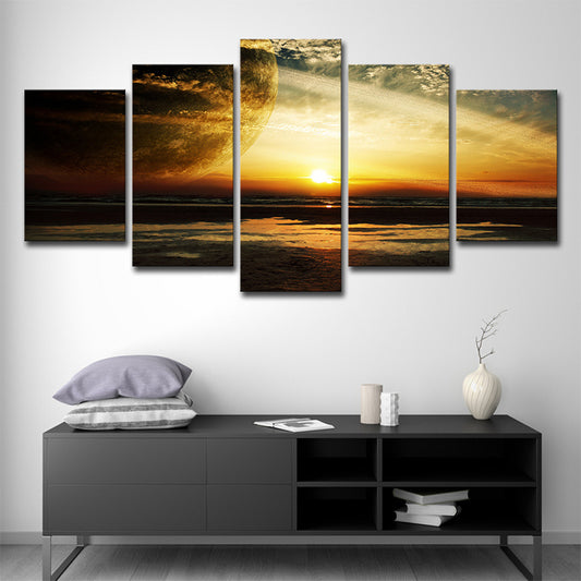 Yellow Sunset Landscape Wall Art Planet Fictional Multi-Piece Canvas for Boys Room Yellow Clearhalo 'Art Gallery' 'Canvas Art' 'Kids' Arts' 1695374