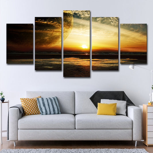 Yellow Sunset Landscape Wall Art Planet Fictional Multi-Piece Canvas for Boys Room Clearhalo 'Art Gallery' 'Canvas Art' 'Kids' Arts' 1695375