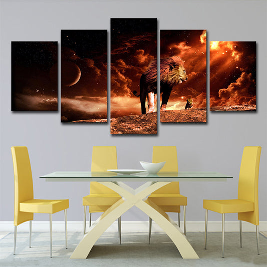 Outer Space Lion Wall Art Science Fiction Mysterious Planet Canvas Print in Brown Brown Clearhalo 'Art Gallery' 'Canvas Art' 'Contemporary Art Gallery' 'Modern' Arts' 1695395
