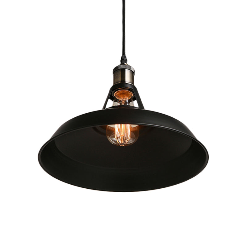 Loft Style Barn Shade Pendant Ceiling Light 10.5"/12"/15" W 1 Bulb Metallic Hanging Lamp in Black/White for Dining Table Clearhalo 'Art Deco Pendants' 'Black' 'Cast Iron' 'Ceiling Lights' 'Ceramic' 'Crystal' 'Industrial Pendants' 'Industrial' 'Metal' 'Middle Century Pendants' 'Pendant Lights' 'Pendants' 'Rustic Pendants' 'Tiffany' Lighting' 16954
