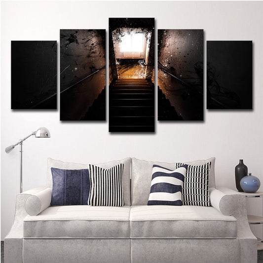 Multi-Piece Dark Stairway Wall Art Modernism Canvas Print for Living Room, Brown Brown Clearhalo 'Art Gallery' 'Canvas Art' 'Contemporary Art Gallery' 'Modern' Arts' 1695409