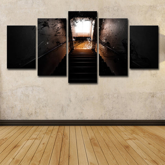 Multi-Piece Dark Stairway Wall Art Modernism Canvas Print for Living Room, Brown Clearhalo 'Art Gallery' 'Canvas Art' 'Contemporary Art Gallery' 'Modern' Arts' 1695410