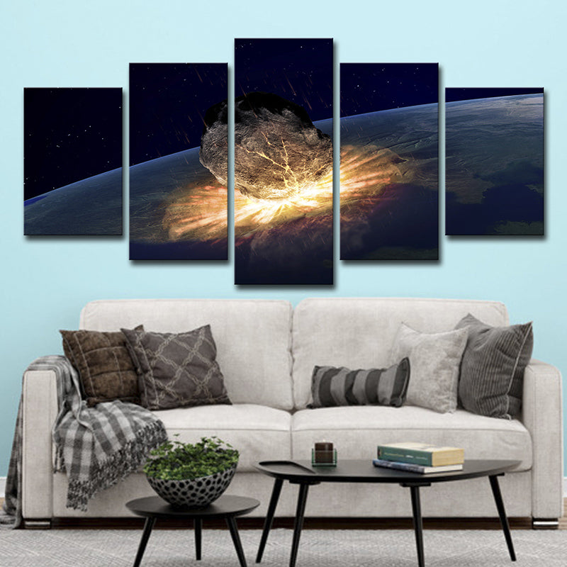 Meteorite Planet Killer Canvas Print Gold Science Fiction Wall Art Decor for Living Room Gold Clearhalo 'Art Gallery' 'Canvas Art' 'Kids' Arts' 1695416