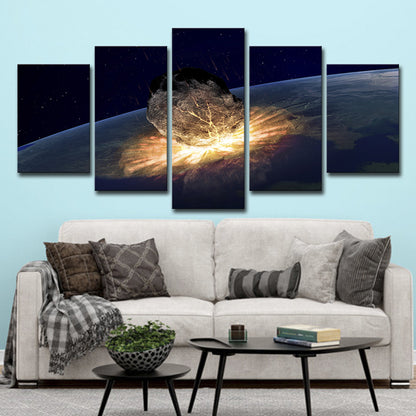 Meteorite Planet Killer Canvas Print Gold Science Fiction Wall Art Decor for Living Room Gold Clearhalo 'Art Gallery' 'Canvas Art' 'Kids' Arts' 1695416