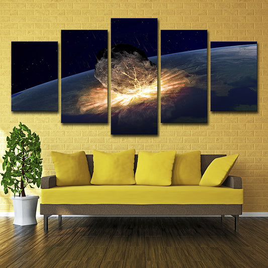 Meteorite Planet Killer Canvas Print Gold Science Fiction Wall Art Decor for Living Room Clearhalo 'Art Gallery' 'Canvas Art' 'Kids' Arts' 1695417