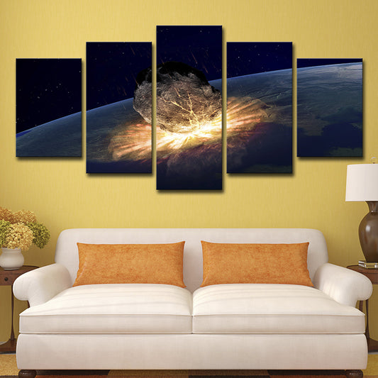 Meteorite Planet Killer Canvas Print Gold Science Fiction Wall Art Decor for Living Room Clearhalo 'Art Gallery' 'Canvas Art' 'Kids' Arts' 1695418