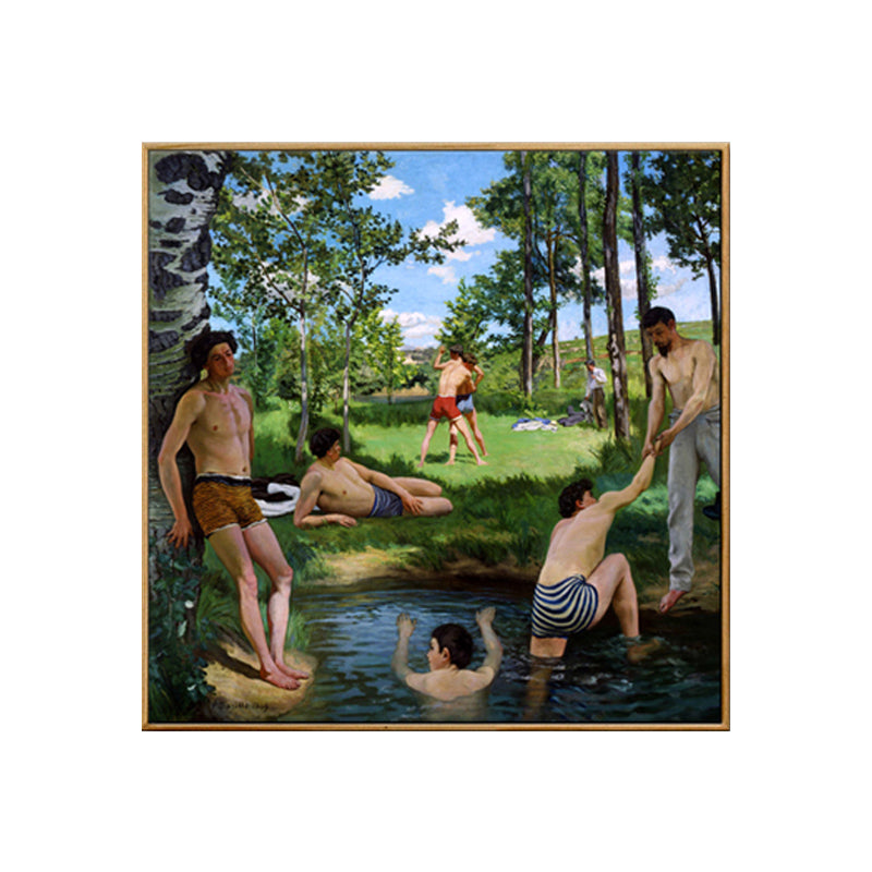 Boys Near River Painting Green Traditional Wall Decor for Bedroom (Multiple Sizes) Clearhalo 'Art Gallery' 'Canvas Art' 'Traditional' Arts' 1695426