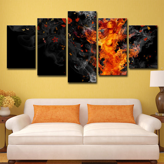 Nirvana Canvas Art Modern Beautiful Woman on Fire Wall Decor in Yellow and Black Black Clearhalo 'Art Gallery' 'Canvas Art' 'Contemporary Art Gallery' 'Modern' Arts' 1695445