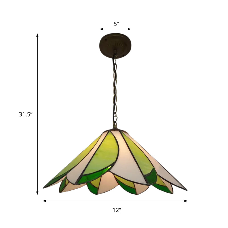 1 Bulb Ceiling Pendant Light Tiffany-Style Bloom Handcrafted Stained Glass Suspension Lighting in Green Clearhalo 'Ceiling Lights' 'Chandeliers' 'Industrial' 'Middle Century Pendants' 'Pendant Lights' 'Pendants' 'Tiffany close to ceiling' 'Tiffany Pendants' 'Tiffany' Lighting' 169545