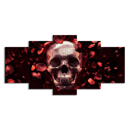 Skull and Rose Petals Canvas Art Contemporary Multi-Piece Wall Decor in Red for Home Clearhalo 'Art Gallery' 'Canvas Art' 'Contemporary Art Gallery' 'Modern' Arts' 1695469