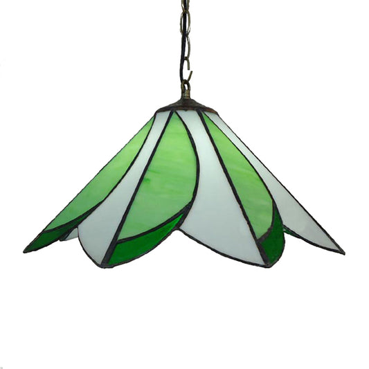 1 Bulb Ceiling Pendant Light Tiffany-Style Bloom Handcrafted Stained Glass Suspension Lighting in Green Clearhalo 'Ceiling Lights' 'Chandeliers' 'Industrial' 'Middle Century Pendants' 'Pendant Lights' 'Pendants' 'Tiffany close to ceiling' 'Tiffany Pendants' 'Tiffany' Lighting' 169546
