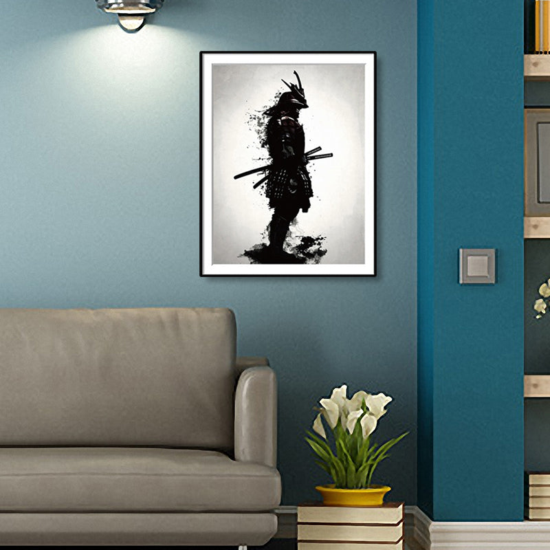 Asian Warrior Painting Canvas Decorative Black Wall Art Print for Parlor, Multiple Sizes Clearhalo 'Arts' 'Canvas Art' 1695496