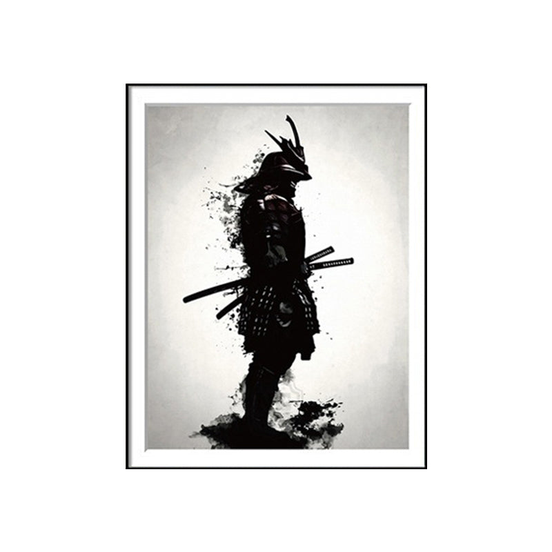Asian Warrior Painting Canvas Decorative Black Wall Art Print for Parlor, Multiple Sizes Clearhalo 'Arts' 'Canvas Art' 1695497