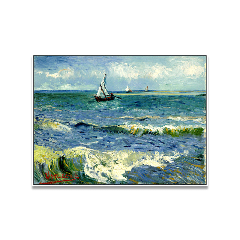 Ships Sailing in Waves Painting Blue Canvas Wall Art Print for Living Room, Texture Clearhalo 'Art Gallery' 'Canvas Art' 'Traditional' Arts' 1695501