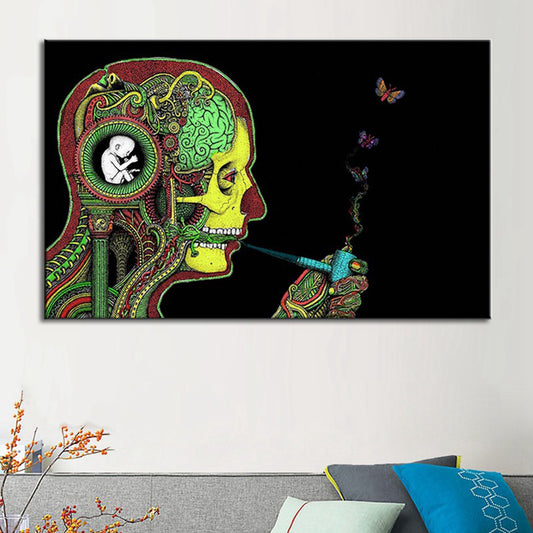 Smoking Man Wall Art Print Modern Canvas in Green for Great Room, Multiple Sizes Green Clearhalo 'Art Gallery' 'Canvas Art' 'Contemporary Art Gallery' 'Modern' Arts' 1695505