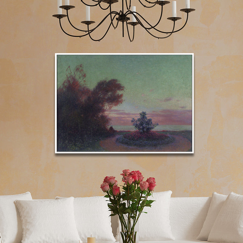 Rural Night Scenery Painting Print Canvas Textured Dark Color Wall Art Decor for Home Green Clearhalo 'Art Gallery' 'Canvas Art' 'Country Art Gallery' 'French Country' 'Rustic' Arts' 1695526
