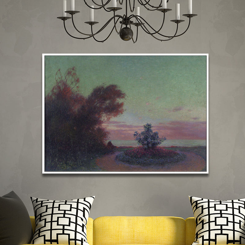 Rural Night Scenery Painting Print Canvas Textured Dark Color Wall Art Decor for Home Clearhalo 'Art Gallery' 'Canvas Art' 'Country Art Gallery' 'French Country' 'Rustic' Arts' 1695527