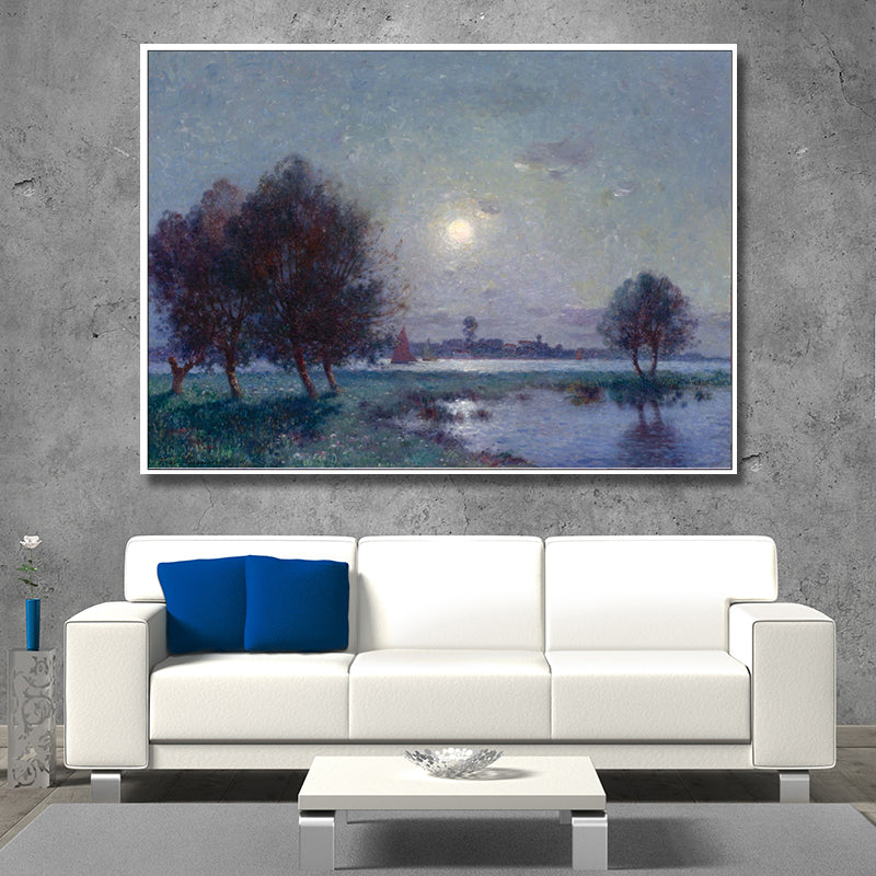 Rural Night Scenery Painting Print Canvas Textured Dark Color Wall Art Decor for Home Clearhalo 'Art Gallery' 'Canvas Art' 'Country Art Gallery' 'French Country' 'Rustic' Arts' 1695534