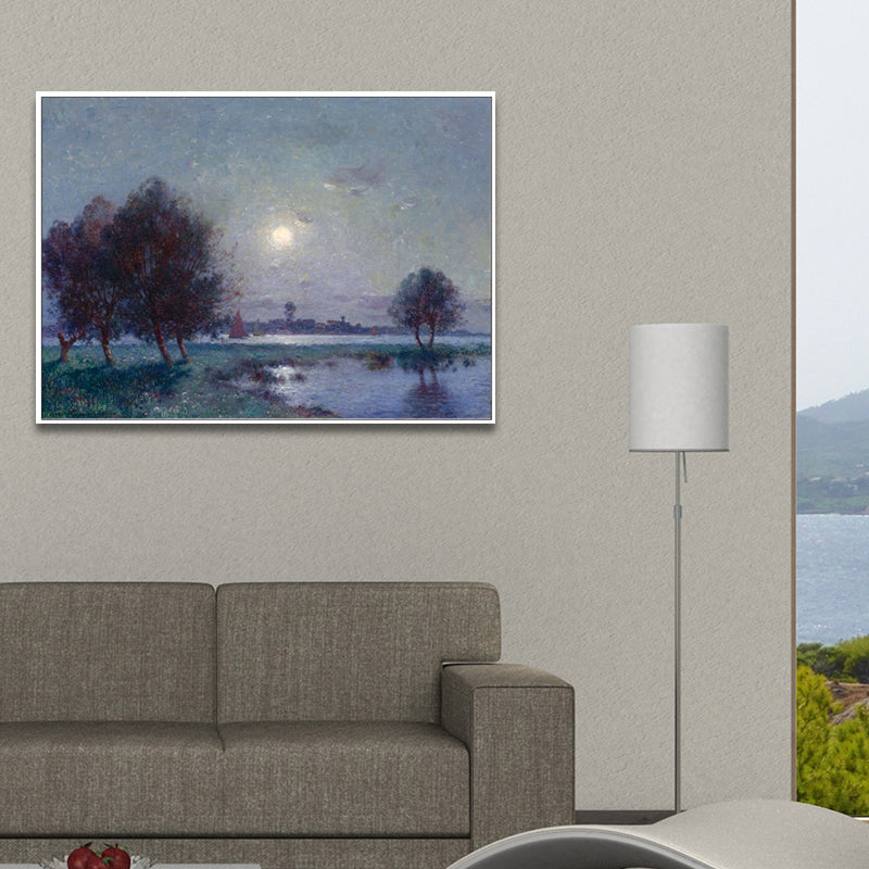 Rural Night Scenery Painting Print Canvas Textured Dark Color Wall Art Decor for Home Clearhalo 'Art Gallery' 'Canvas Art' 'Country Art Gallery' 'French Country' 'Rustic' Arts' 1695535