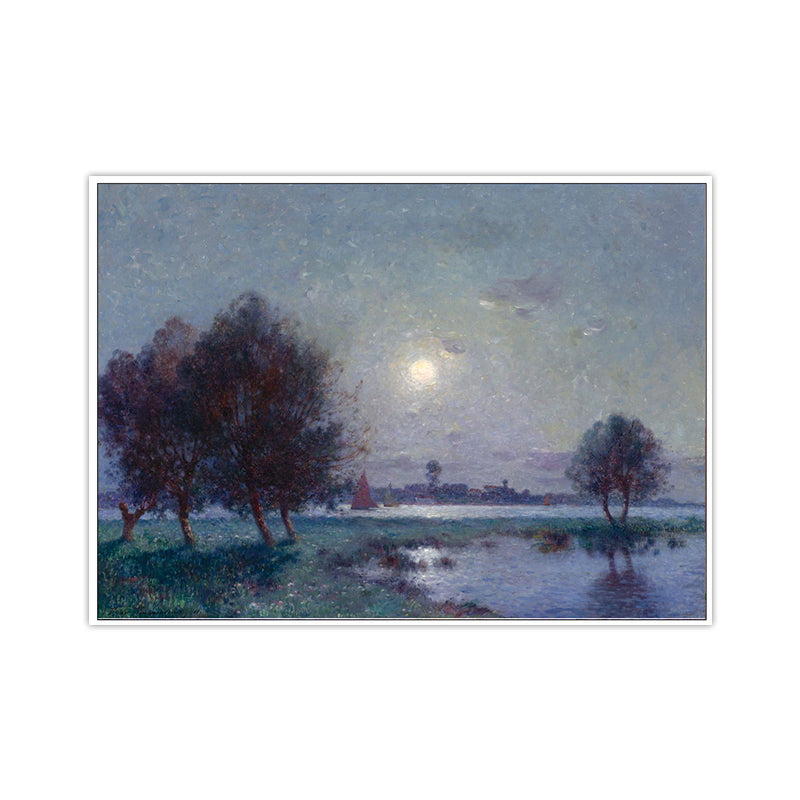 Rural Night Scenery Painting Print Canvas Textured Dark Color Wall Art Decor for Home Clearhalo 'Art Gallery' 'Canvas Art' 'Country Art Gallery' 'French Country' 'Rustic' Arts' 1695536