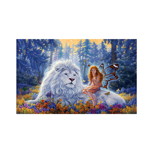 Lion Wrapped Canvas Mediterranean Mysterious Angel Wall Art Decor in Blue for Nursery Clearhalo 'Art Gallery' 'Canvas Art' 'Kids' Arts' 1695540