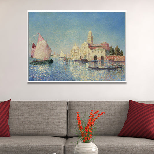 Oil Painting Venice Canal Canvas Wall Art for Sitting Room, Blue and Pink, Textured Clearhalo 'Art Gallery' 'Canvas Art' 'Traditional' Arts' 1695545