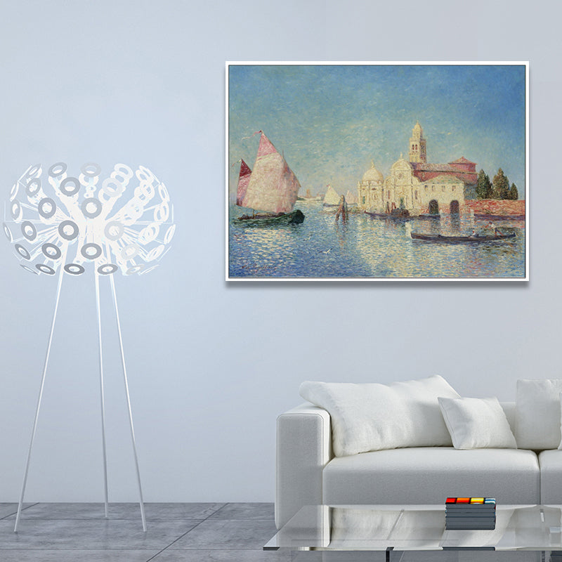 Oil Painting Venice Canal Canvas Wall Art for Sitting Room, Blue and Pink, Textured Clearhalo 'Art Gallery' 'Canvas Art' 'Traditional' Arts' 1695546