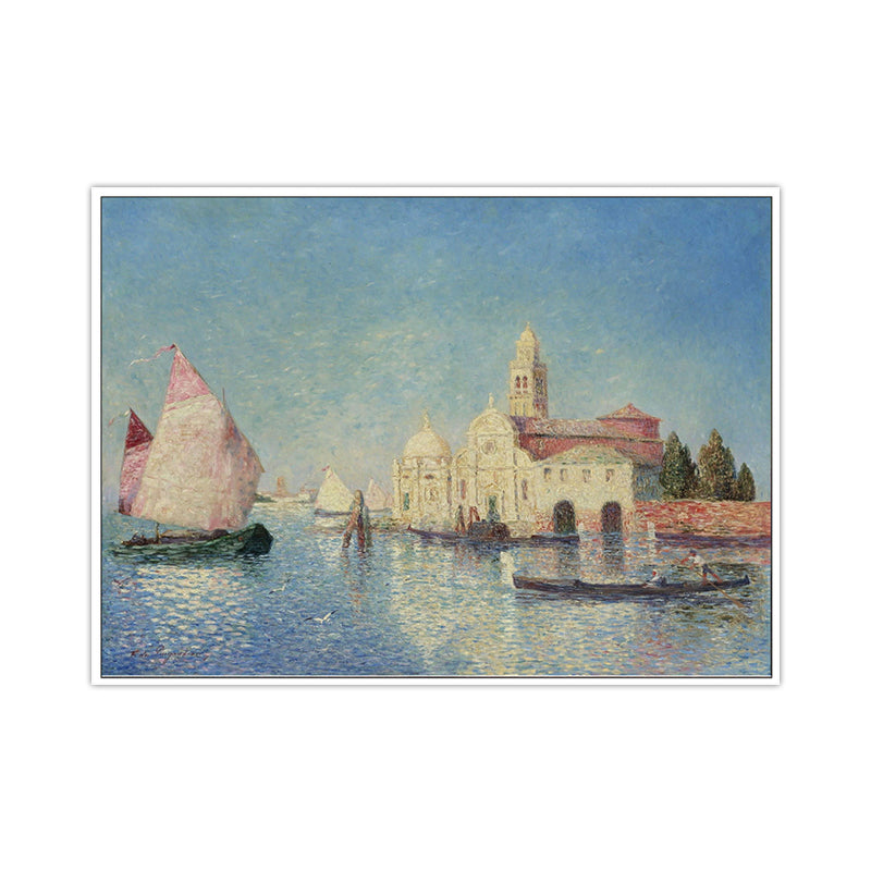 Oil Painting Venice Canal Canvas Wall Art for Sitting Room, Blue and Pink, Textured Clearhalo 'Art Gallery' 'Canvas Art' 'Traditional' Arts' 1695547