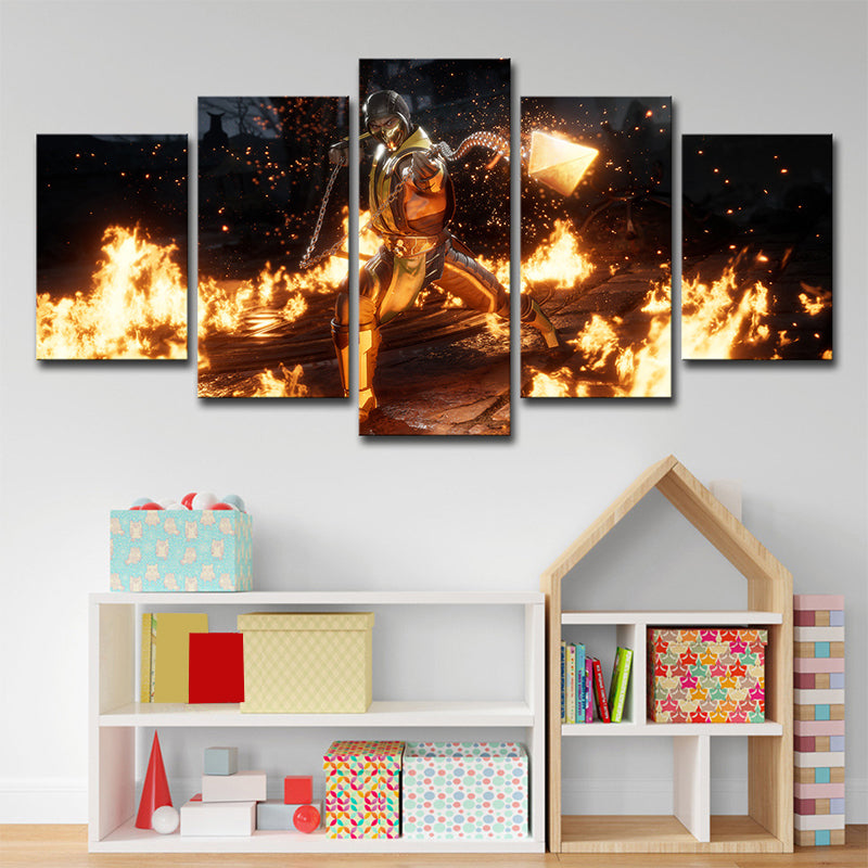Cool Warrior Canvas Wall Art Boys Bedroom Fantasy Wall Decor in Yellow and Black Clearhalo 'Art Gallery' 'Canvas Art' 'Kids' Arts' 1695566