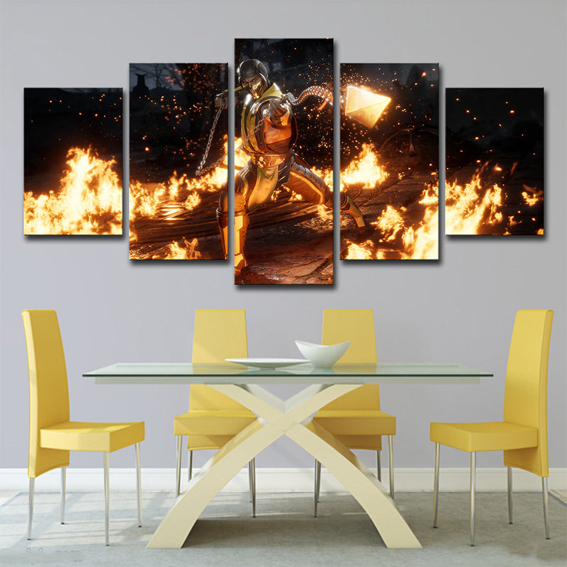 Cool Warrior Canvas Wall Art Boys Bedroom Fantasy Wall Decor in Yellow and Black Clearhalo 'Art Gallery' 'Canvas Art' 'Kids' Arts' 1695567