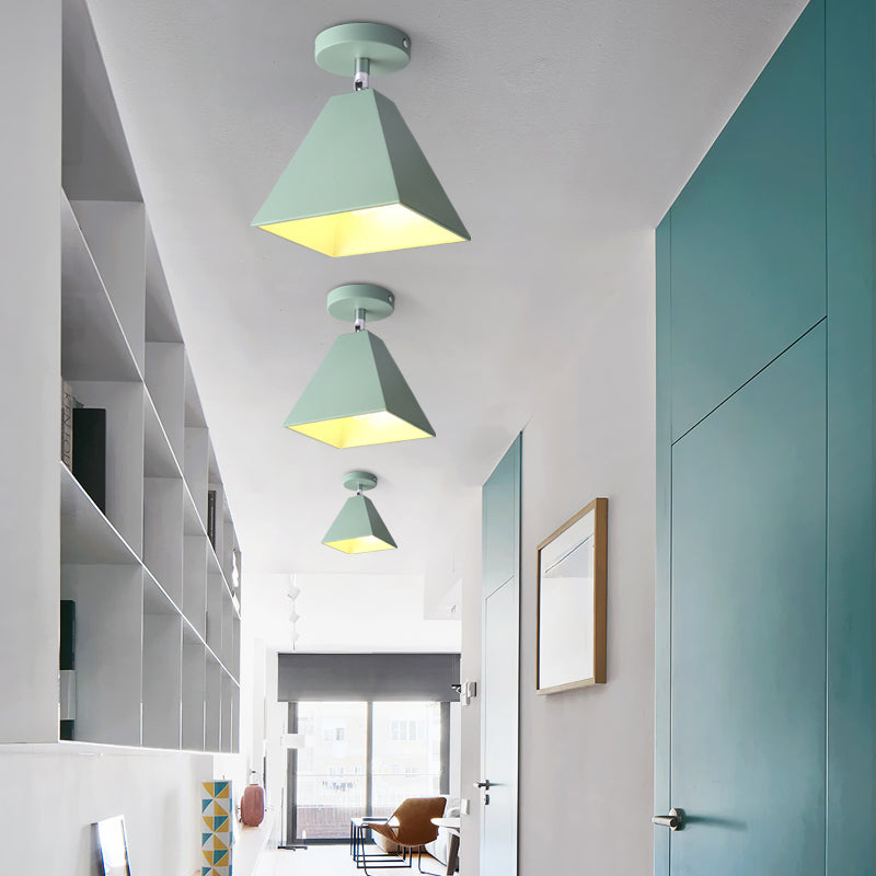 Modern Ceiling Light for Bedroom, Metal Semi Flush Light with Pyramid Shade for Children Green Clearhalo 'Ceiling Lights' 'Close To Ceiling Lights' 'Close to ceiling' 'Semi-flushmount' Lighting' 169558