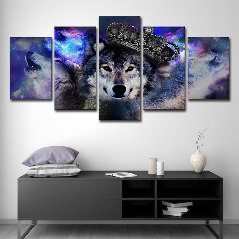 Digital Print Wolves Wall Art Purple Modernism Canvas for Living Room, Multi-Piece Clearhalo 'Art Gallery' 'Canvas Art' 'Contemporary Art Gallery' 'Modern' Arts' 1695581