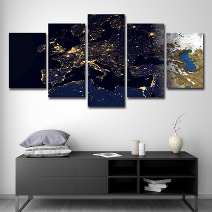 Gold World Map Canvas Print Multi-Piece Contemporary House Interior Wall Art on Black Black Clearhalo 'Art Gallery' 'Canvas Art' 'Contemporary Art Gallery' 'Modern' Arts' 1695593