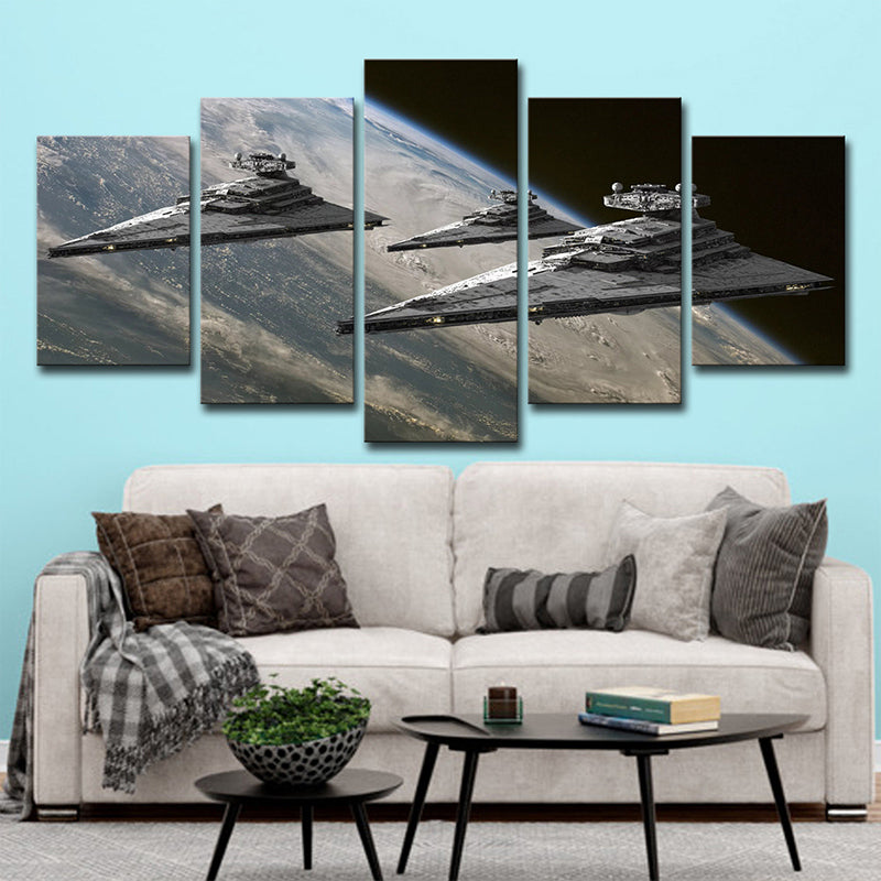Space Fighter Jets Art Print Fictional Multi-Piece Boys Bedroom Wall Decor in Grey Clearhalo 'Art Gallery' 'Canvas Art' 'Kids' Arts' 1695601
