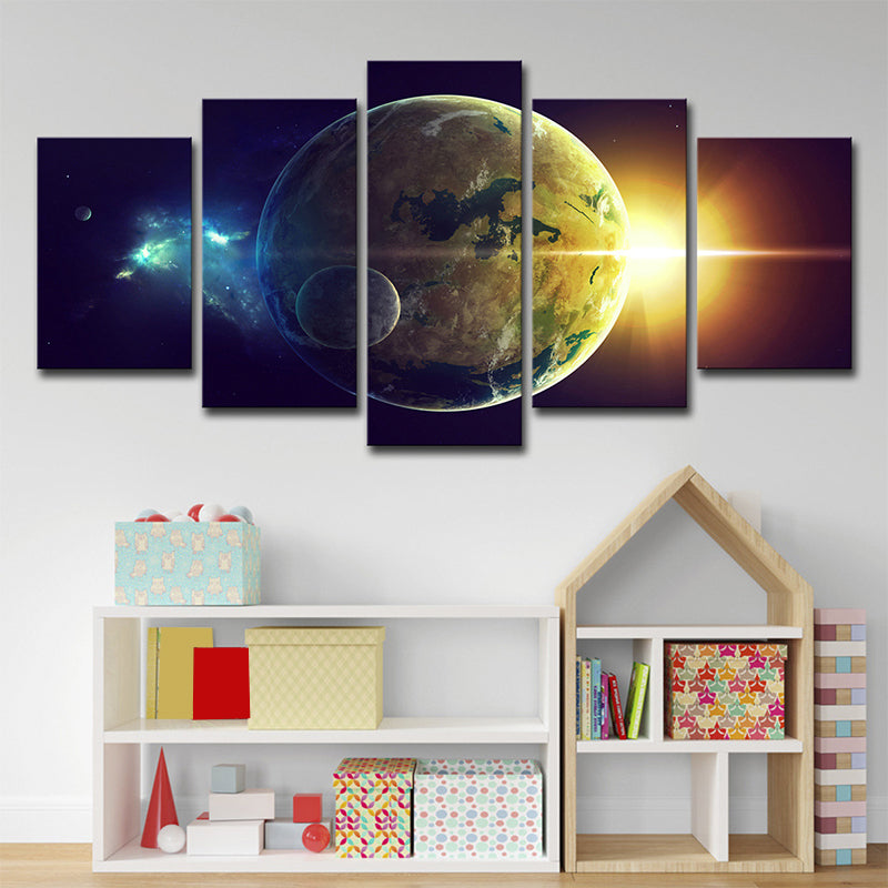 Yellow Sunlight and Earth Canvas Print Multi-Piece Kids Living Room Wall Art Decor Clearhalo 'Art Gallery' 'Canvas Art' 'Kids' Arts' 1695615