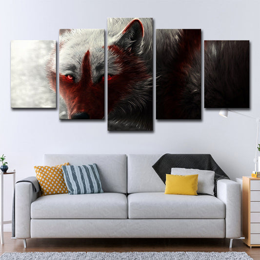 Wolf Wall Art House Interior Animal Canvas Print in Black and Red for Decoration Black Clearhalo 'Art Gallery' 'Canvas Art' 'Contemporary Art Gallery' 'Modern' Arts' 1695620