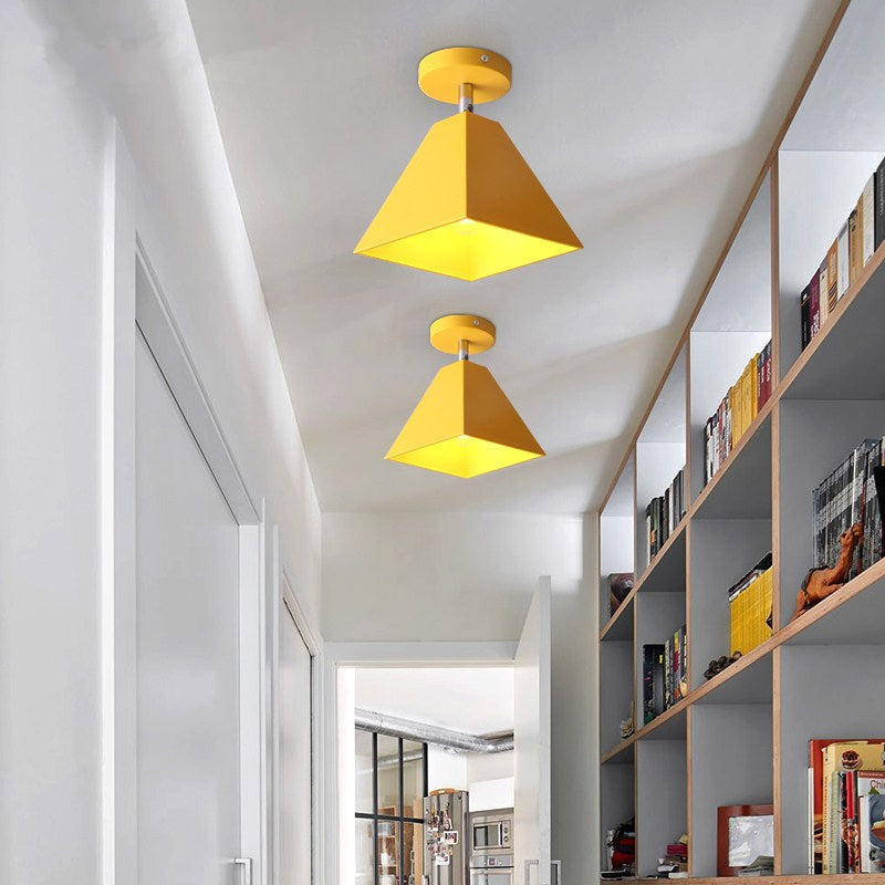 Modern Ceiling Light for Bedroom, Metal Semi Flush Light with Pyramid Shade for Children Yellow Clearhalo 'Ceiling Lights' 'Close To Ceiling Lights' 'Close to ceiling' 'Semi-flushmount' Lighting' 169563