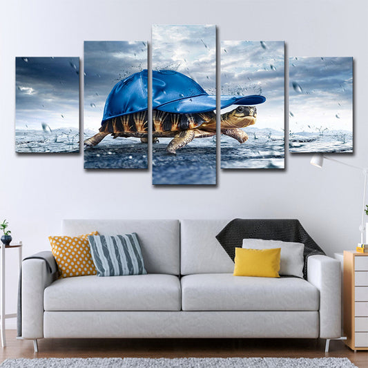 Blue Tortoise with Cap Canvas Multi-Piece Modern Style Sitting Room Wall Art Clearhalo 'Art Gallery' 'Canvas Art' 'Contemporary Art Gallery' 'Modern' Arts' 1695672