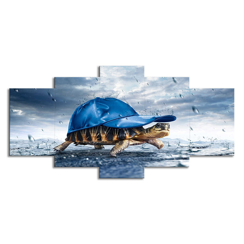 Blue Tortoise with Cap Canvas Multi-Piece Modern Style Sitting Room Wall Art Clearhalo 'Art Gallery' 'Canvas Art' 'Contemporary Art Gallery' 'Modern' Arts' 1695673