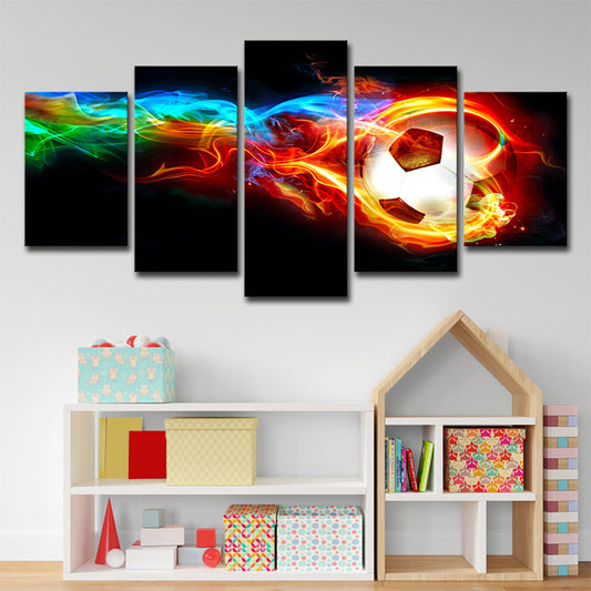 Sports Soccer on Fire Canvas Modern Multi-Piece Wall Art Print in Black for Room Black Clearhalo 'Art Gallery' 'Canvas Art' 'Contemporary Art Gallery' 'Modern' Arts' 1695688