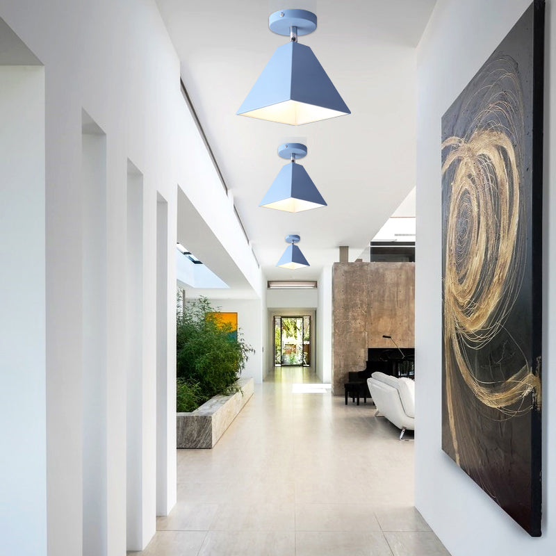 Modern Ceiling Light for Bedroom, Metal Semi Flush Light with Pyramid Shade for Children Blue Clearhalo 'Ceiling Lights' 'Close To Ceiling Lights' 'Close to ceiling' 'Semi-flushmount' Lighting' 169569