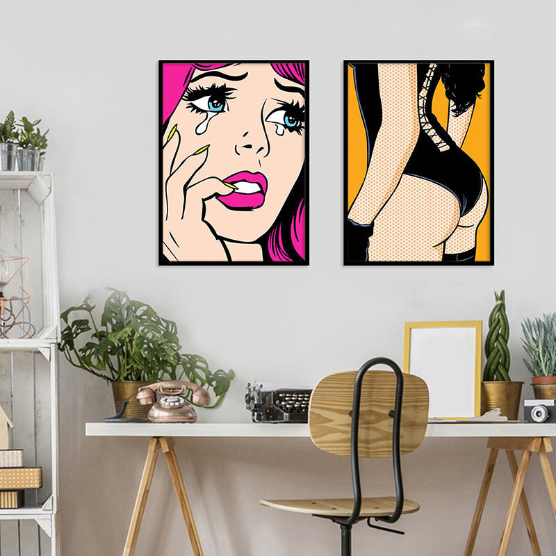 Contemporary Lady Wall Art for Parlor Canvas in Light Color, Multiple Size Available Clearhalo 'Art Gallery' 'Canvas Art' 'Contemporary Art Gallery' 'Modern' Arts' 1695710