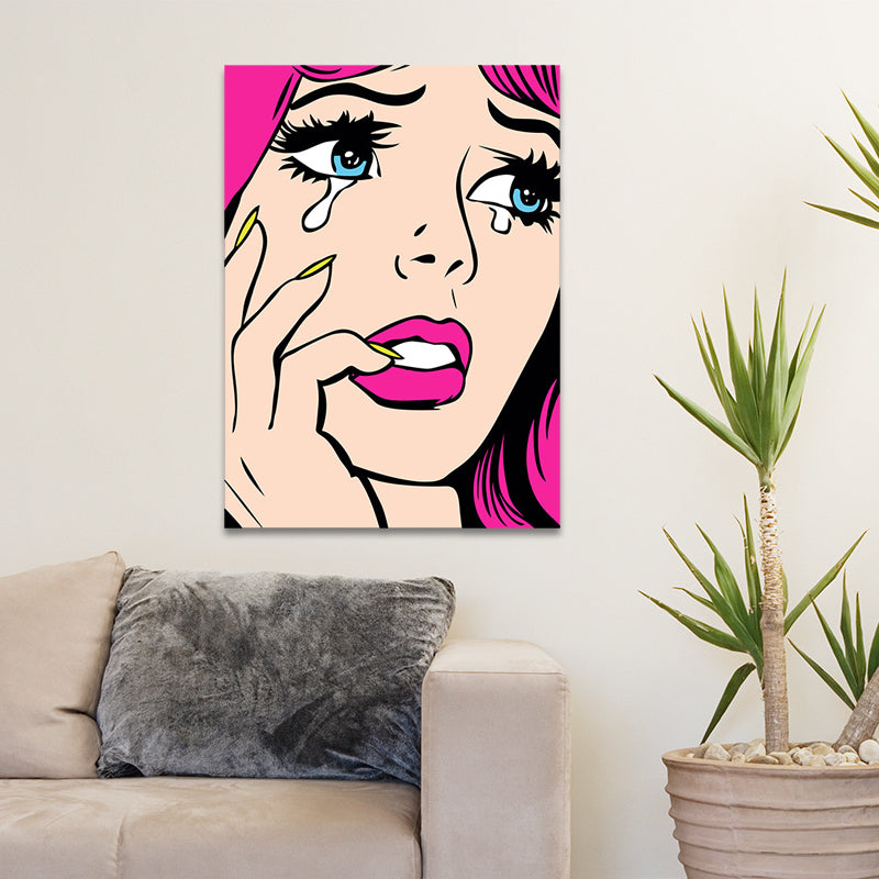 Contemporary Lady Wall Art for Parlor Canvas in Light Color, Multiple Size Available Pink Clearhalo 'Art Gallery' 'Canvas Art' 'Contemporary Art Gallery' 'Modern' Arts' 1695711