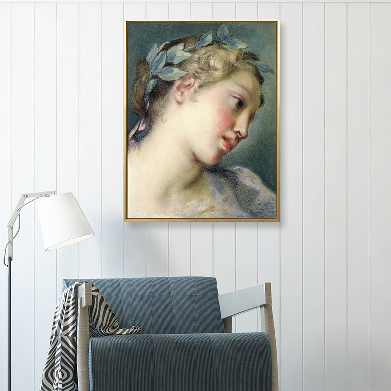 Portrait of Noble Girl Canvas Art Vintage Textured Wall Decor in Yellow for Living Room Yellow Clearhalo 'Arts' 'Canvas Art' 1695721