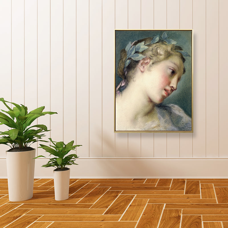 Portrait of Noble Girl Canvas Art Vintage Textured Wall Decor in Yellow for Living Room Clearhalo 'Arts' 'Canvas Art' 1695722