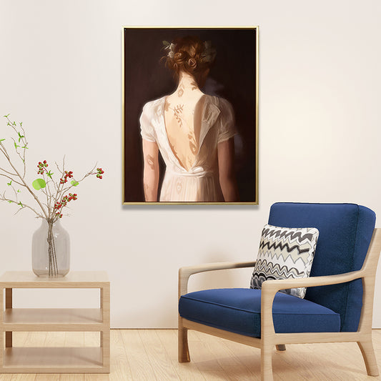 Traditional Figure Print Wall Art Yellow-Brown Sunlight on Girls Back Painting for Room Clearhalo 'Art Gallery' 'Canvas Art' 'Traditional' Arts' 1695729
